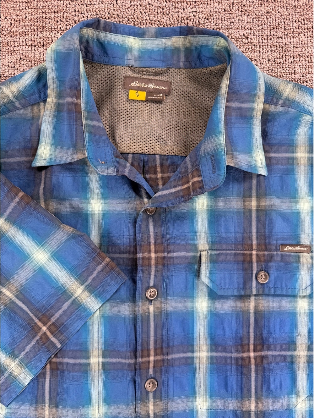 Eddie Bauer First Ascent Plaid Short Sleeve Shirt Utility Hiking Gorpcore Size M
